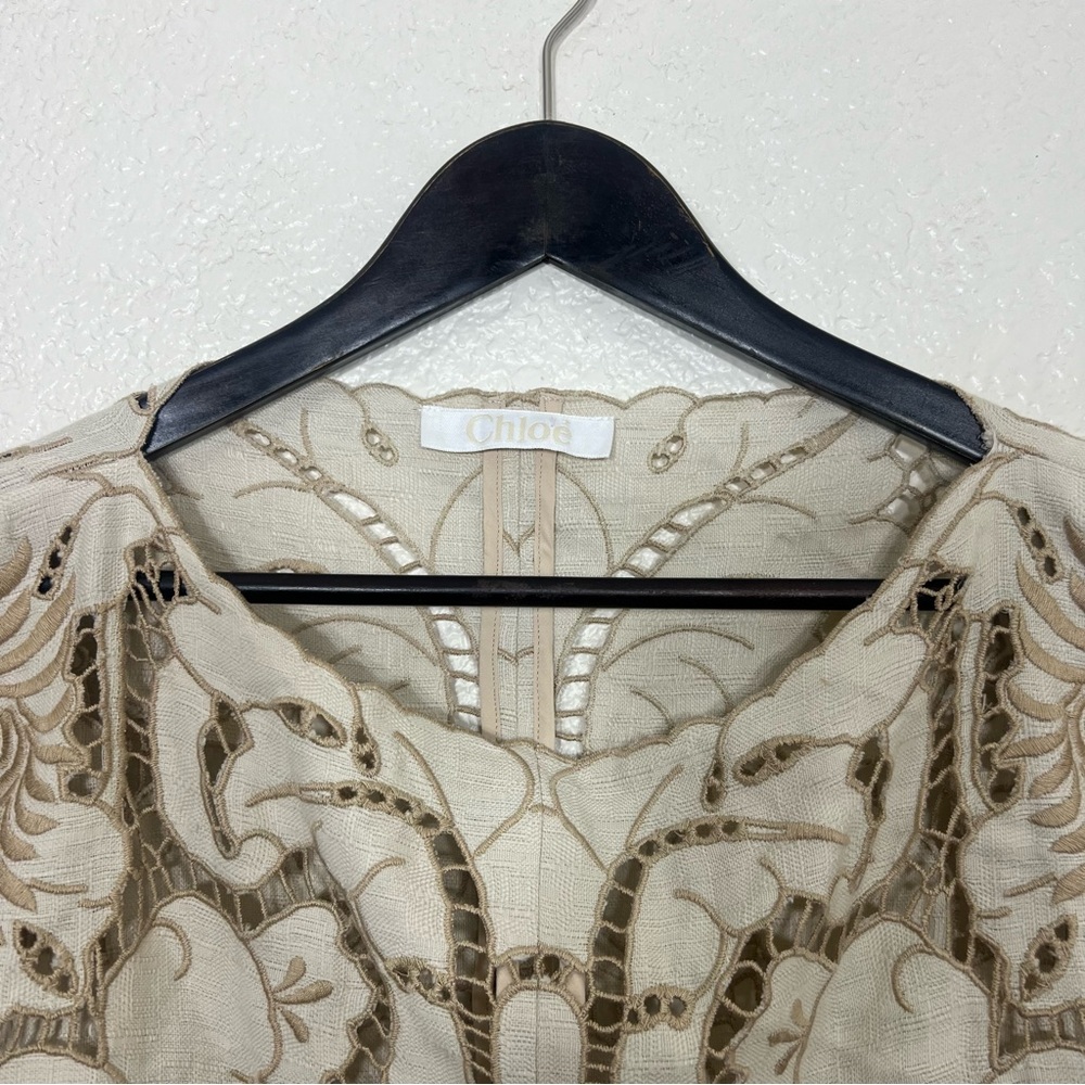 Chloe Eyelet Cotton Blend Top Cream and White Boho Size L - Picture 5 of 10